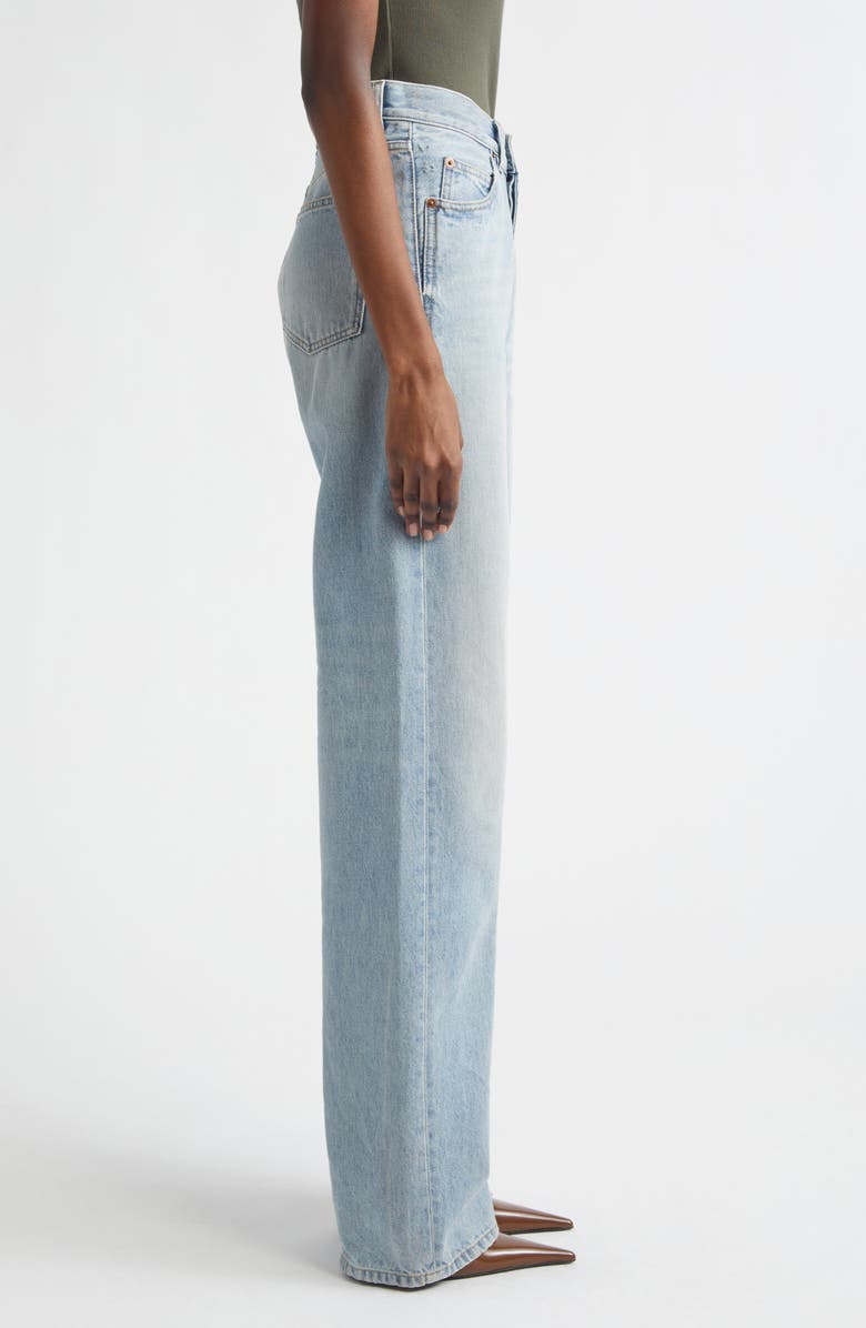 Saint Laurent Long V-Waist Denim Wide Leg Jeans, Alternate, color, 