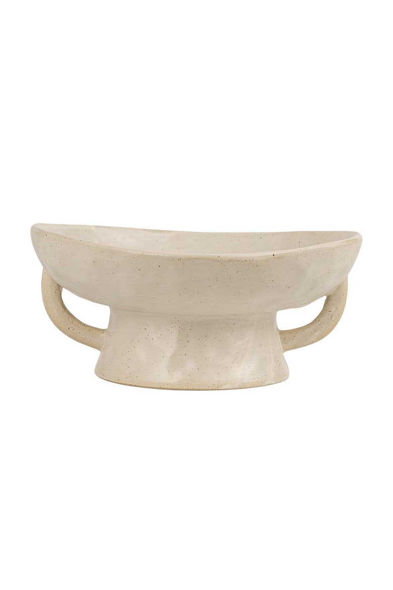 Stoneware Footed Pedestal Bowl with Handles, Reactive Glaze, White, Alternate, color, White
