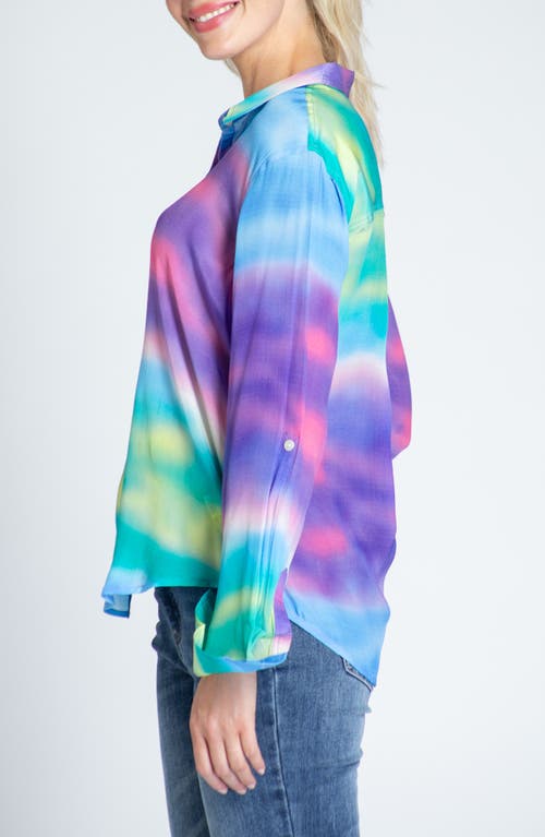 Apny Print Roll-up Sleeve Chiffon Button-up Shirt In Green Multi