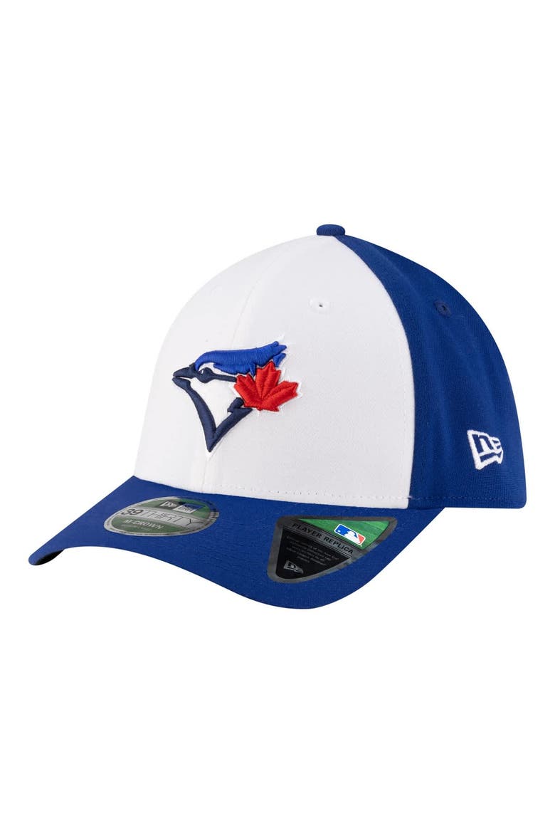 Men's New Era  White/Royal Toronto Blue Jays Player Replica 39THIRTY M-Crown Flex Hat, Main, color, White