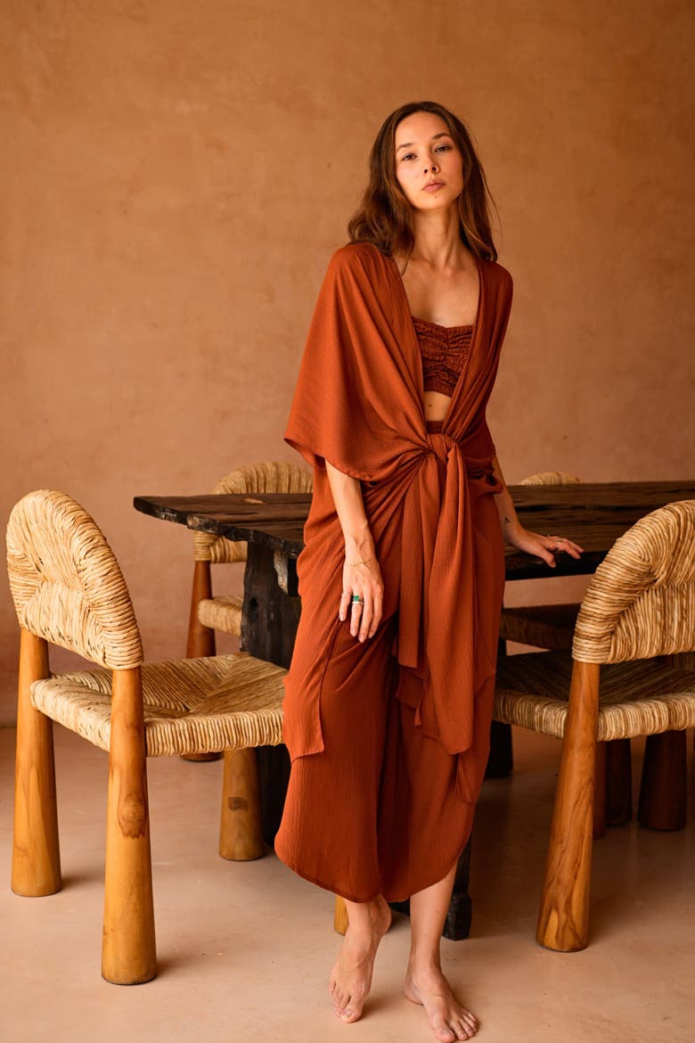 Kaia Flowy Wrap Duster, Alternate, color, Orange