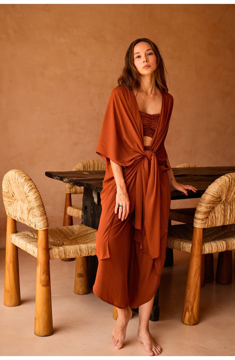 PINK HALEY Kaia Flowy Kimono Wrap Duster, Alternate, color, Orange