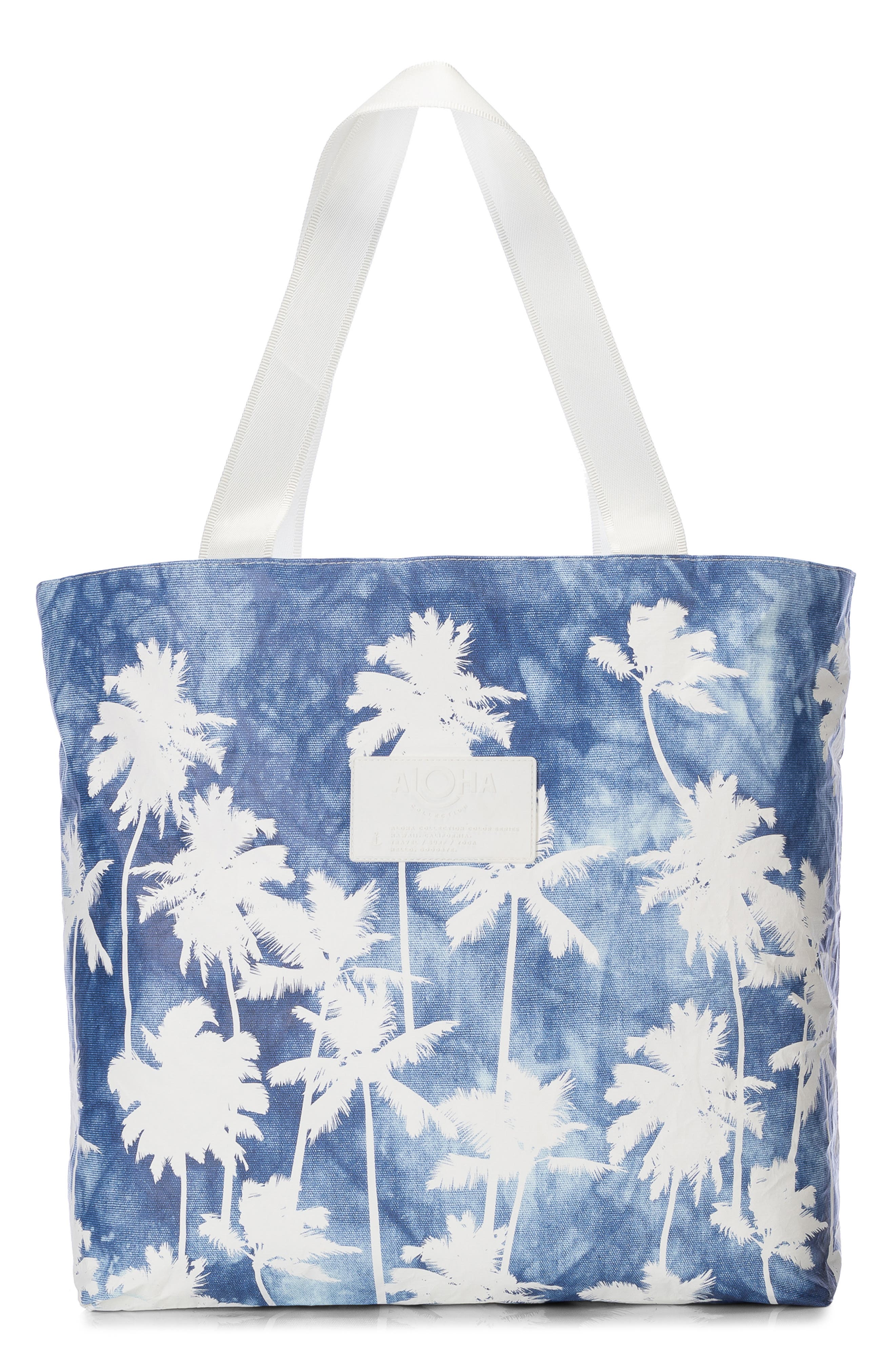 Aloha Collection Day Tripper Coco Palms Water Resistant Tote, Main, color, Indigo