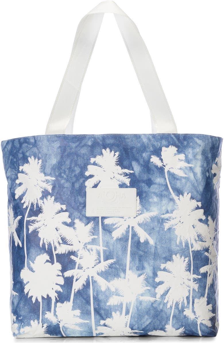 Aloha Collection Day Tripper Coco Palms Water Resistant Tote, Main, color, Indigo