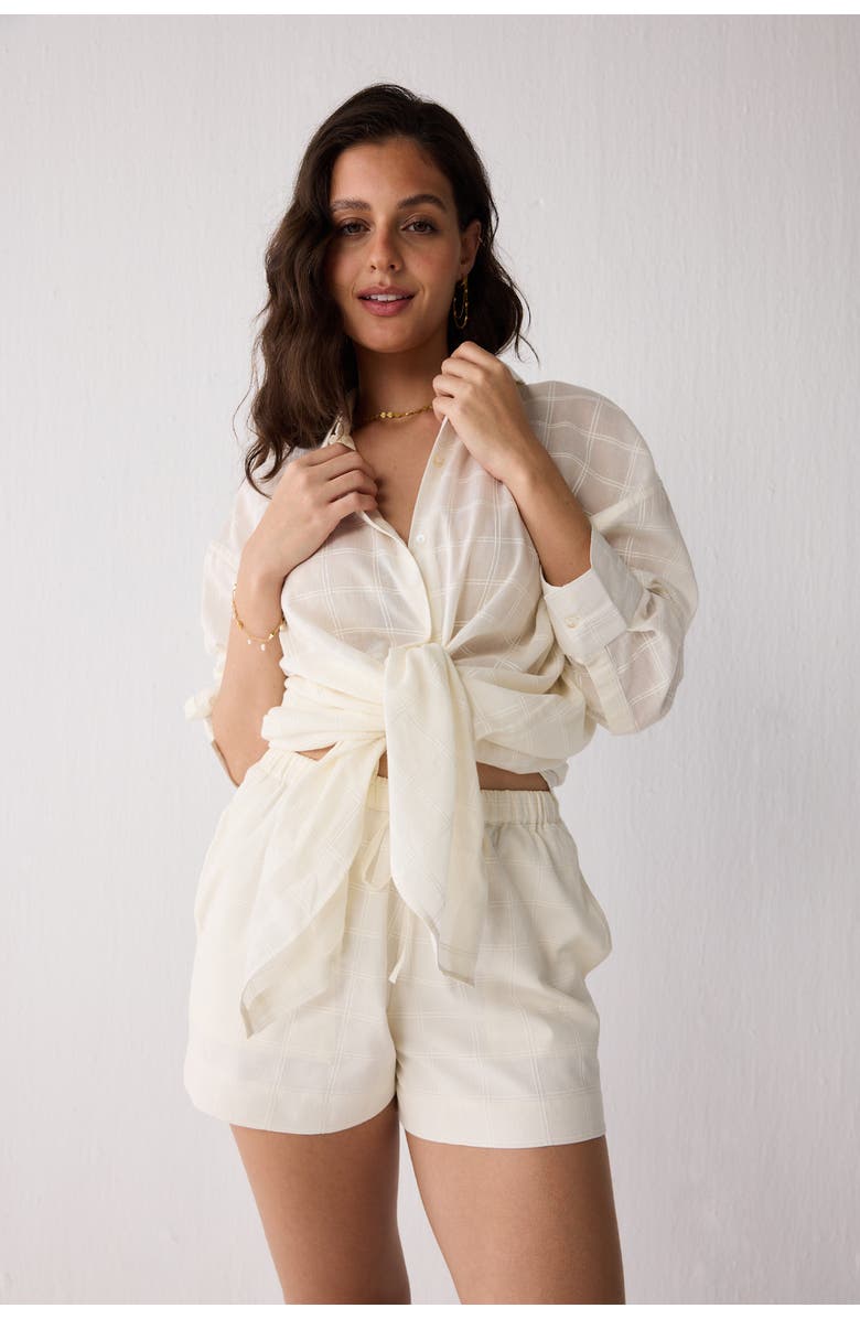 Reistor Relaxed Shirt & Shorts Set in Off-Textured Cotton, Alternate, color, Textured Checks
