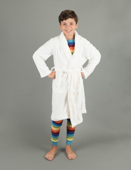 Leveret Kids Fleece Robe, Shawl Collar, Solid Colors In White
