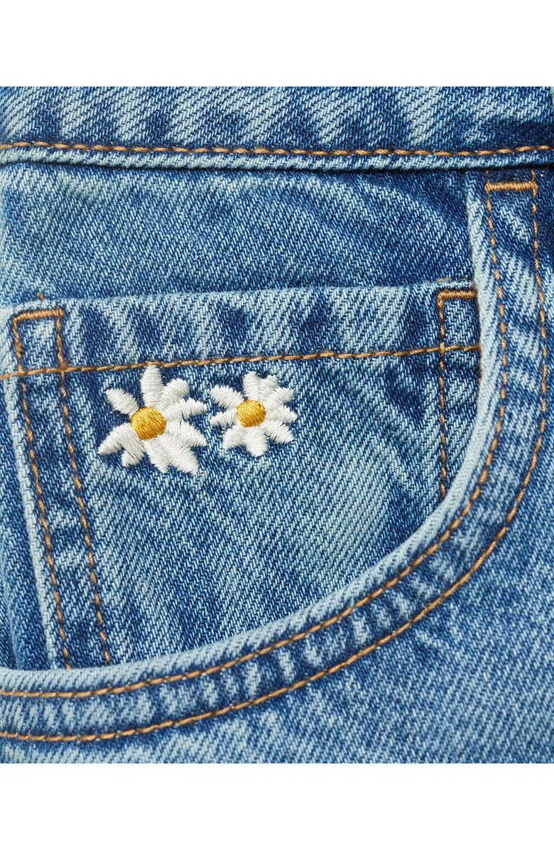 MANGO Floral Embroidered High Waist Denim Bermuda Shorts, Alternate, color, Medium Blue