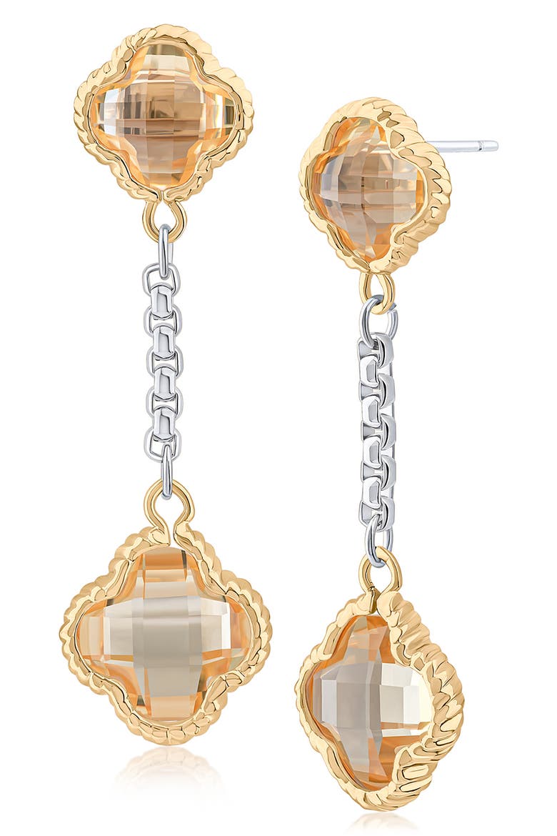 Cubic Zirconia Clover Drop Earrings, Main, color, CLEAR/ GOLD/ SILVER
