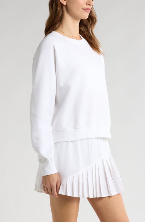 Zella Ruched Sleeve Crewneck Sweatshirt In White