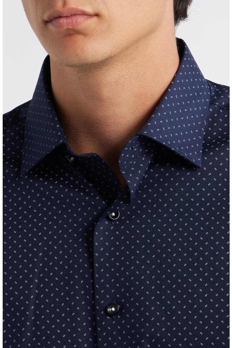 Trim Fit Neat Stretch Cotton Dress Shirt, Alternate, color, NAVY