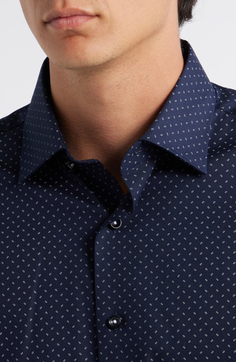 Lorenzo Uomo Trim Fit Neat Stretch Cotton Dress Shirt, Alternate, color, Navy