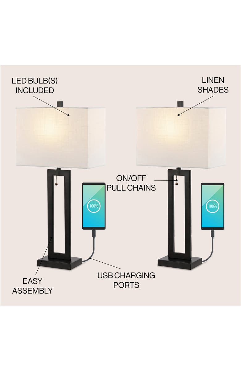 JONATHAN Y Sabrina 28.5" Vintage Industrial Iron LED Table Lamp with Pull-Chain and USB Charging Port, Alternate, color, Black