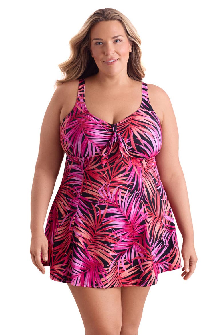 Bow Front Plus Size Swim Dress, Main, color, Shake A Palm