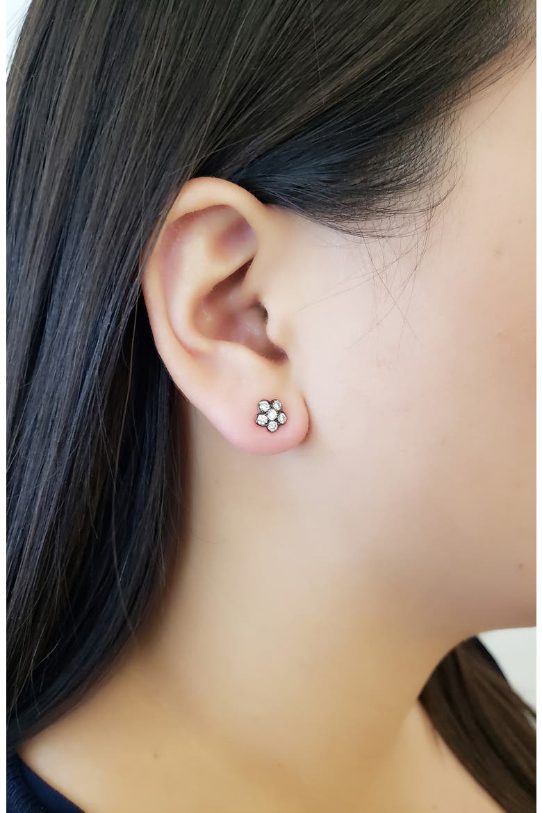 Diamond Flower Stud Earrings, Alternate, color, BLACK RHODIUM/ DIAMOND