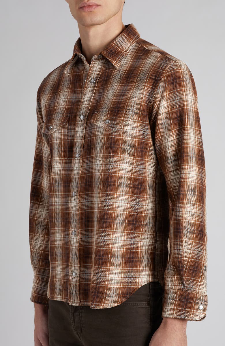 TOM FORD Grand Check Western Shirt, Alternate, color, Brown Combo Brown/ White