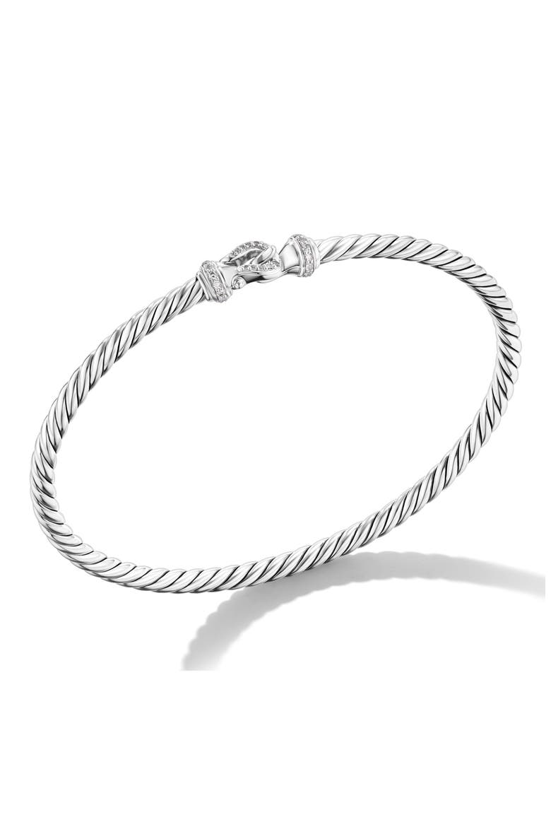 Buckle Classic Cable Bracelet in Sterling Silver with Diamonds, 3mm, Alternate, color, STERLING SILVER