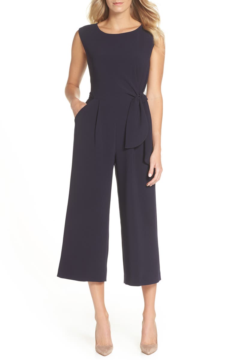 Tahari Side Tie Crepe Crop Jumpsuit, Main, color, 