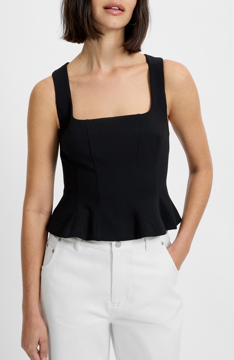 French Connection Azra Peplum Twill Tank, Main, color, Black