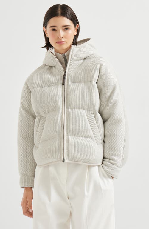 Brunello Cucinelli Hooded Ribbed Puffer Jacket In White