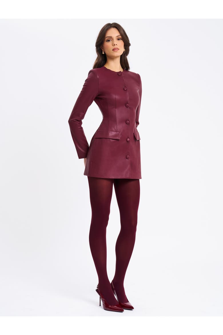 Baila Vegan Leather Blazer Mini Dress, Alternate, color, Burgundy