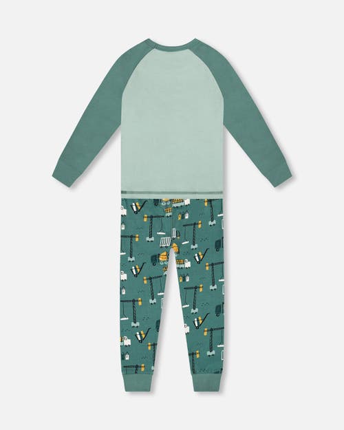 Deux Par Deux Two-piece Organic Cotton Pajama Set Construction In Blue