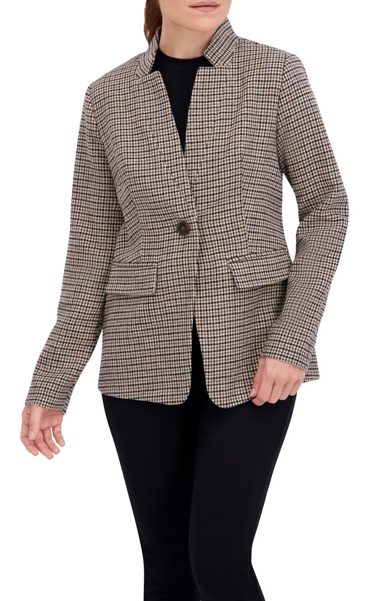 Ookie & Lala Houndstooth Inverted Notch Lapel Blazer, Alternate, color, Camel/ Brown/ Black