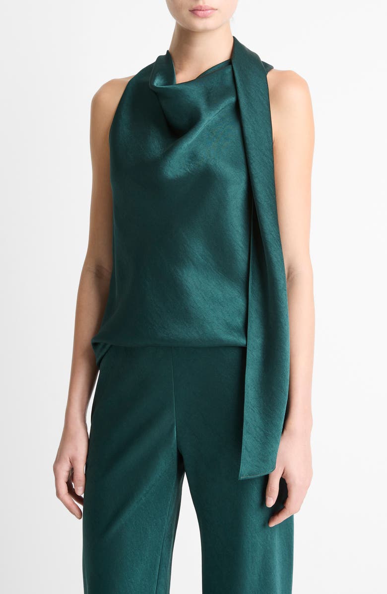 Vince Sleeveless Scarf Satin Top, Alternate, color, Juniper