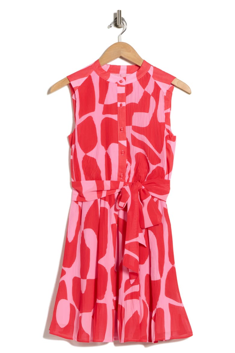 Pleated Tie Waist Dress, Alternate, color, PINK/ CORAL