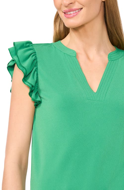 Cece V-neck Flutter Sleeve Shirt In Medium Green