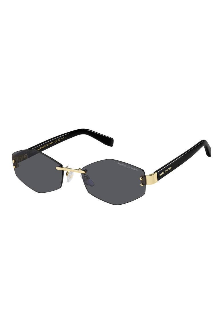 57mm Geometric Sunglasses with Chain, Alternate, color, GOLD BLACK/ GREY