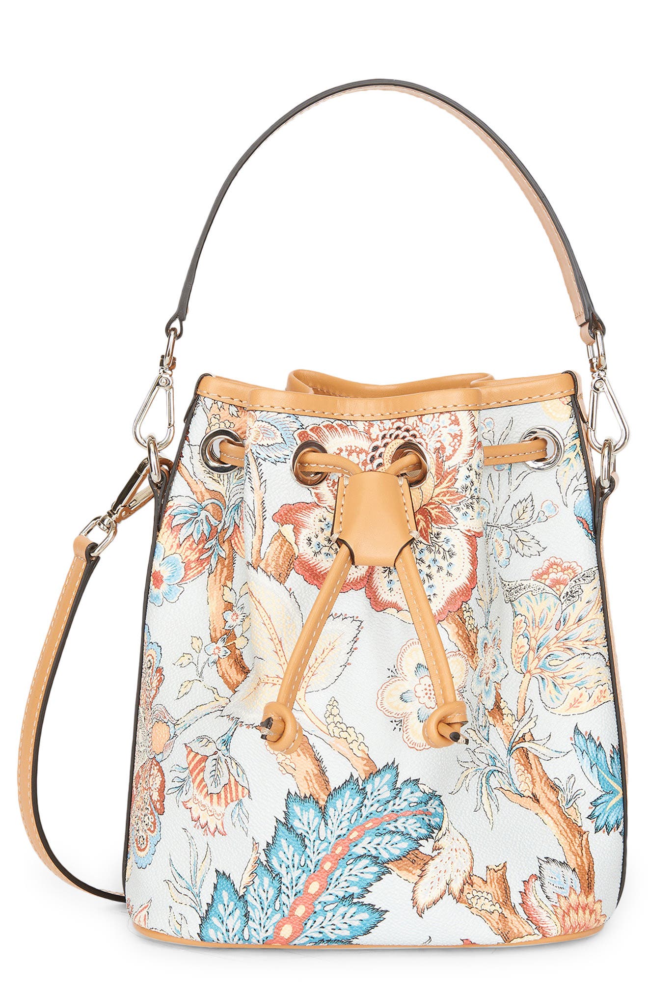 Etro Tree of Life Floral Print Coated Canvas Bucket Bag, Main, color, 
