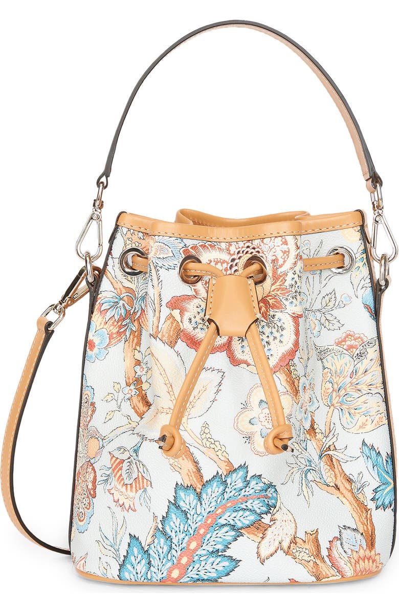 Etro Tree of Life Floral Print Coated Canvas Bucket Bag, Main, color,