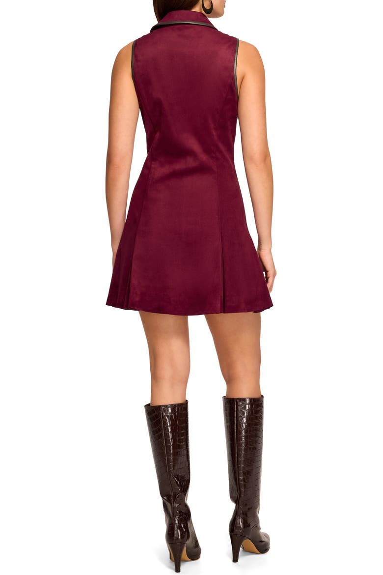 Stella Faux Leather Trim Pleated Skater Minidress, Alternate, color, CRANBERRY