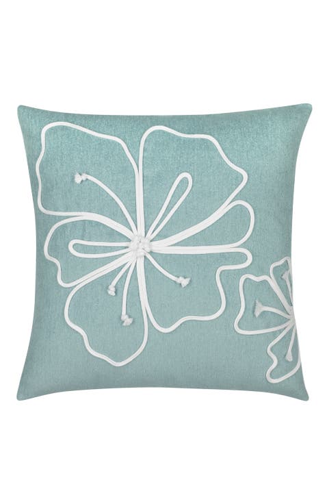 Hibiscus Mist Rope Hand Appliqued Indoor & Outdoor Woven Accent Pillow