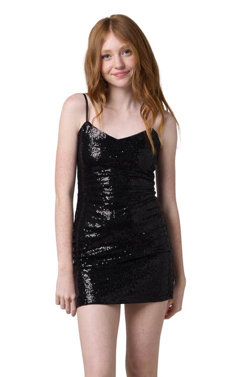 Un Deux Trois Sequin Mini Dress In Black