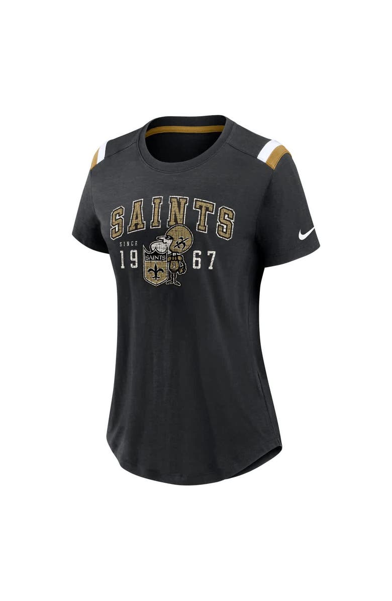 Nike Women's Nike Heather Black New Orleans Saints Playback Athlete Historic Fashion T-Shirt, Alternate, color, 