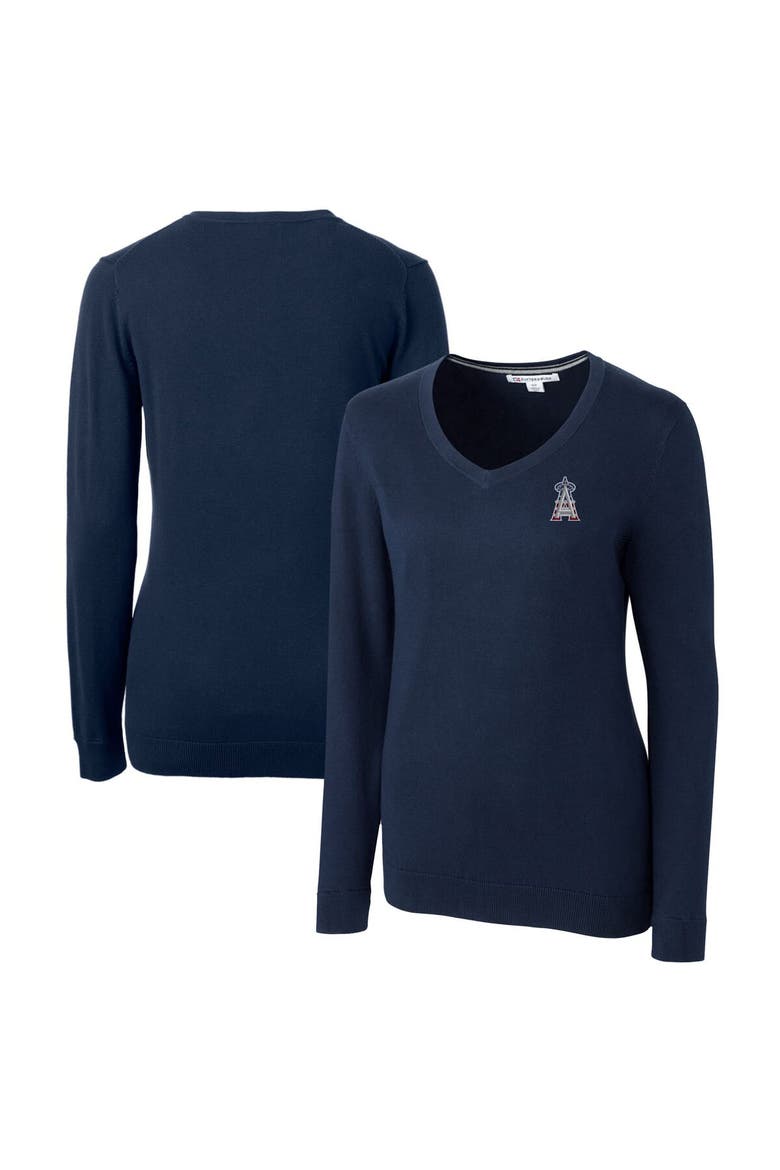 Women's Cutter & Buck Navy Los Angeles Angels Americana Logo Lakemont Tri-Blend V-Neck Pullover Sweater, Main, color, Navy