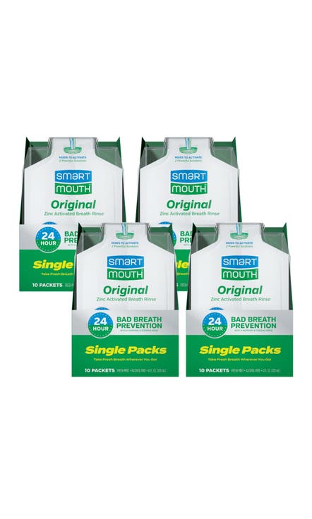 Original Zinc Activated Fresh Mint Mouthwash Single Packets 10 Count, 4 Pack