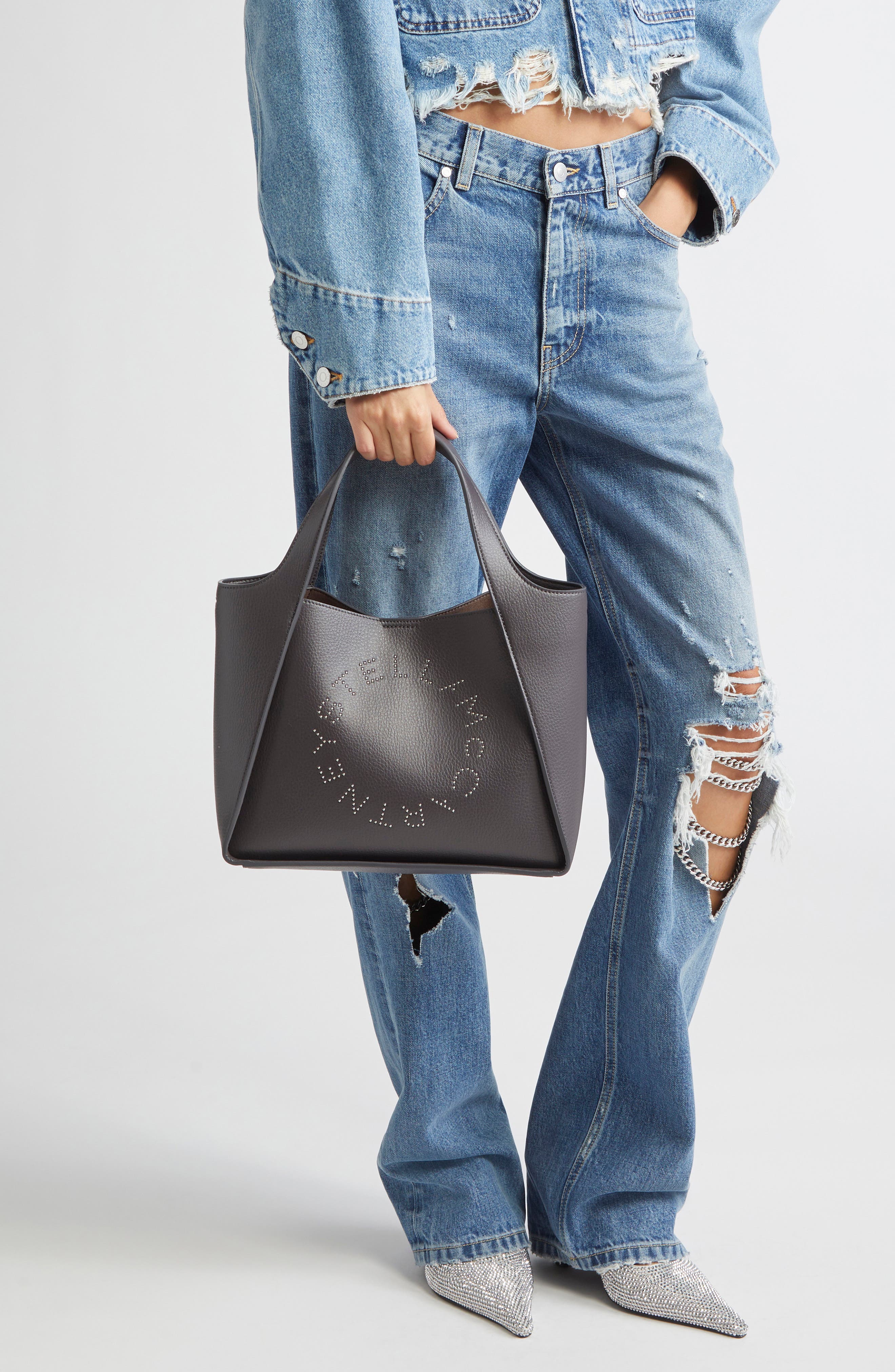 Stella McCartney Perforated Logo Faux Leather Crossbody Tote, Alternate, color, 