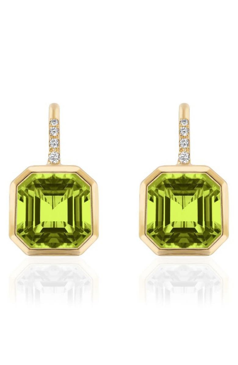 GOSHWARA Gossip Asscher Cut Peridot & Pavé Diamond Drop Earrings, Main, color, Bright Green