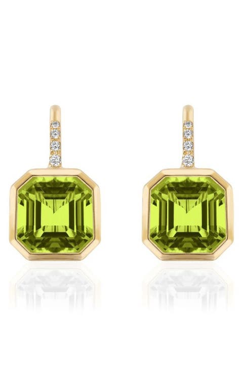 Gossip Asscher Cut Peridot & Pavé Diamond Drop Earrings