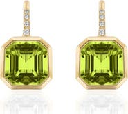 GOSHWARA Gossip Asscher Cut Peridot & Pavé Diamond Drop Earrings