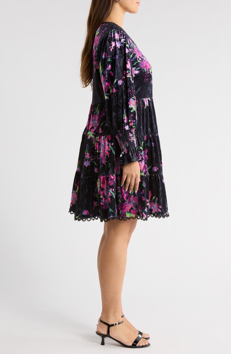 SUGARLIPS Tulda Amari Floral Long Sleeve Tiered Velvet Dress, Alternate, color, Black-Multi