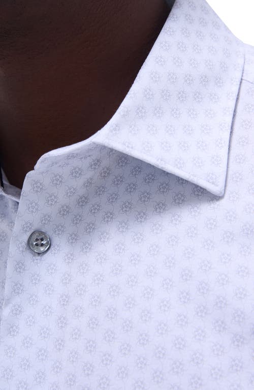 Bugatchi Miles Ooohcotton® Floral Short Sleeve Button-up Shirt In Platinum