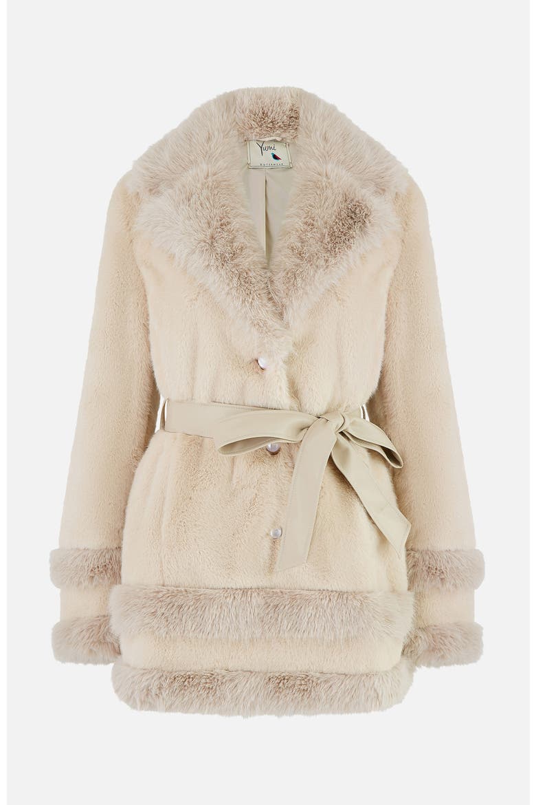 Luxe Faux Fur Tie Belt Swing Coat, Alternate, color, Cream