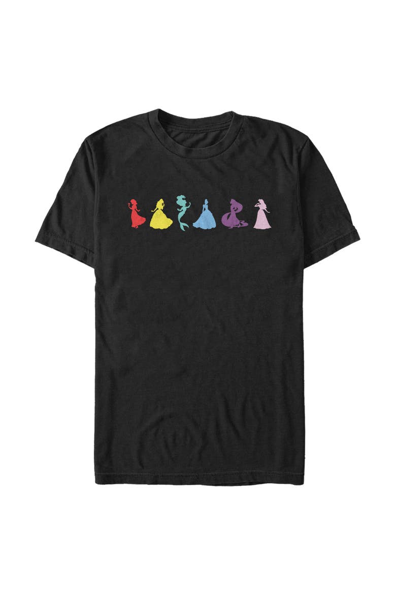 Men's Disney Colorful Princesses Silhouettes  Graphic T-Shirt, Main, color, Black