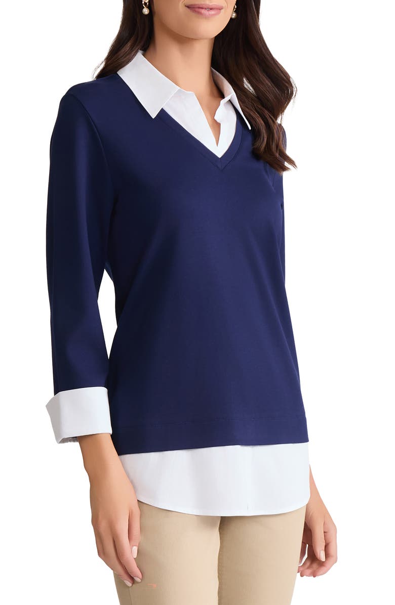 Jones New York Twofer Sweater, Alternate, color, Pacific Navy/ Nyc White