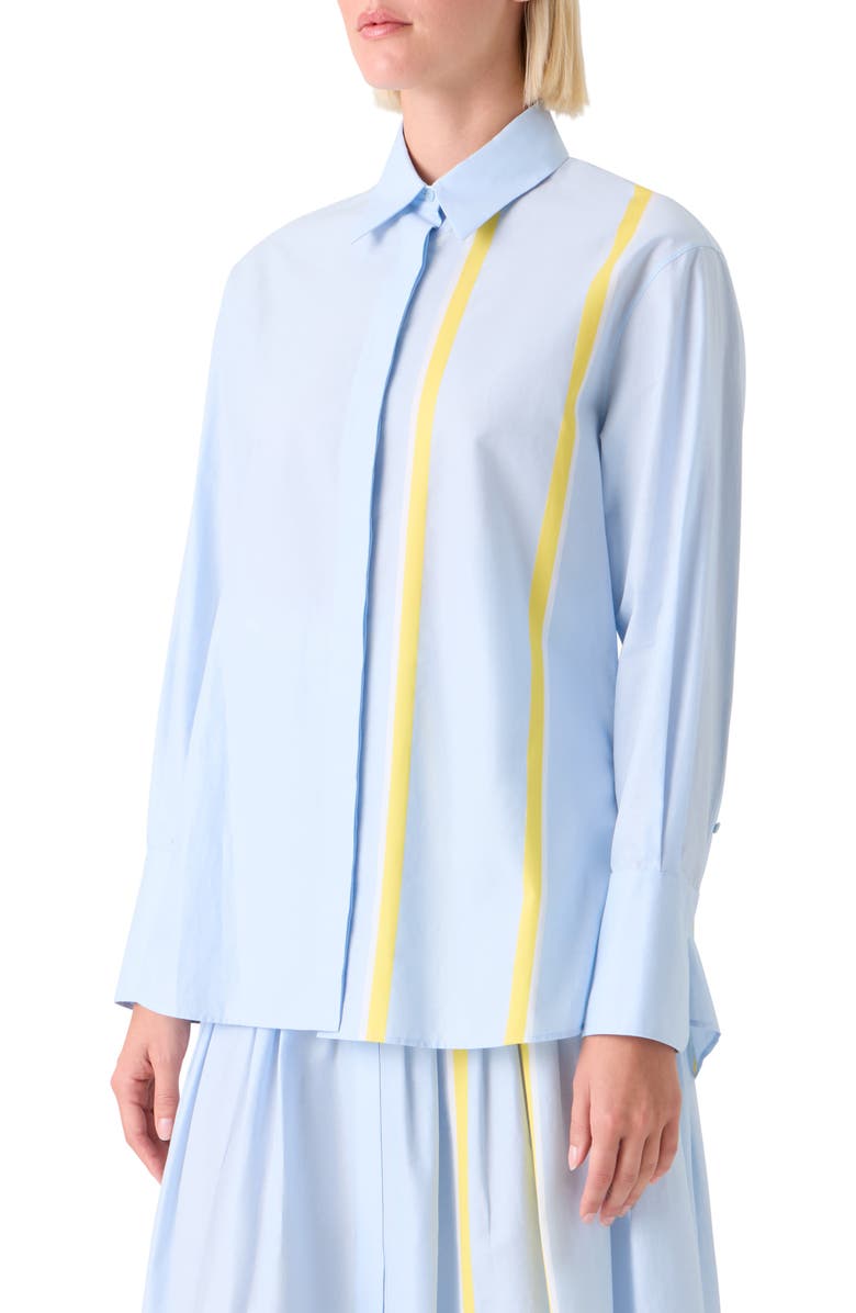 Akris punto Stripe Chambray Button-Up Shirt, Alternate, color, Sky Blue-Lemon Zing-Cream