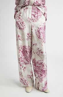 Lafayette 148 New York Riverside Spotted Glaze Print Wide Leg Silk Twill Pants