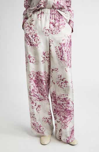 Lafayette 148 New York Riverside Spotted Glaze Print Wide Leg Silk Twill Pants
